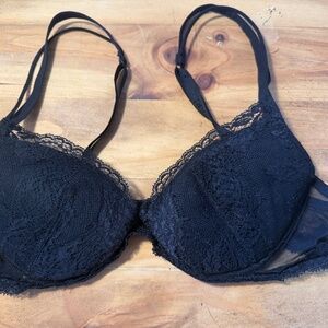 Black Lace La Perla 2 Bra 34D Padded Push Up Italy Underwire